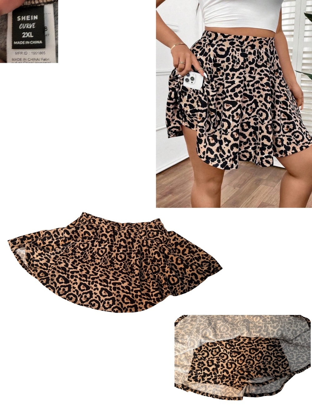 SHEIN Beige and Black Leopard Print Mini Skater Skirt